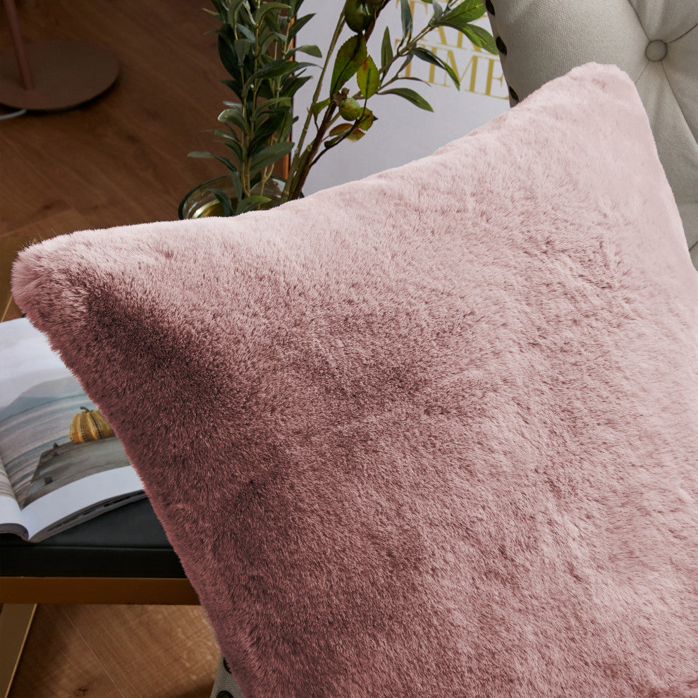 Heavy Faux Fur Throw Pillow Covers 2pcs Set, Rose Smoke, 20''x20''