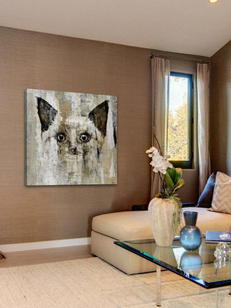 "Brown-Eyed Cat" Painting Print on Wrapped Canvas, 24"x24"