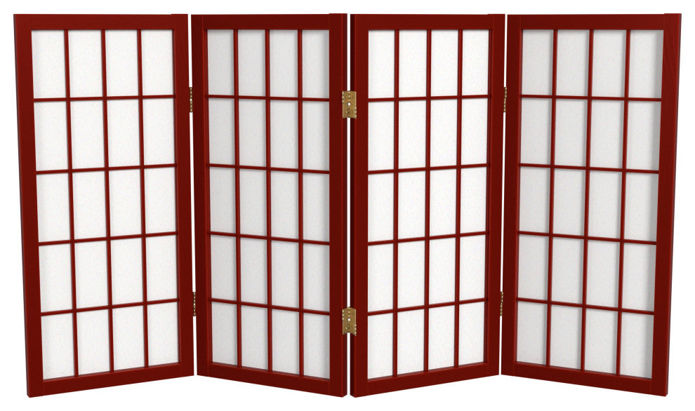 2' Tall Desktop Window Pane Shoji Screen, Rosewood, 4 Panels