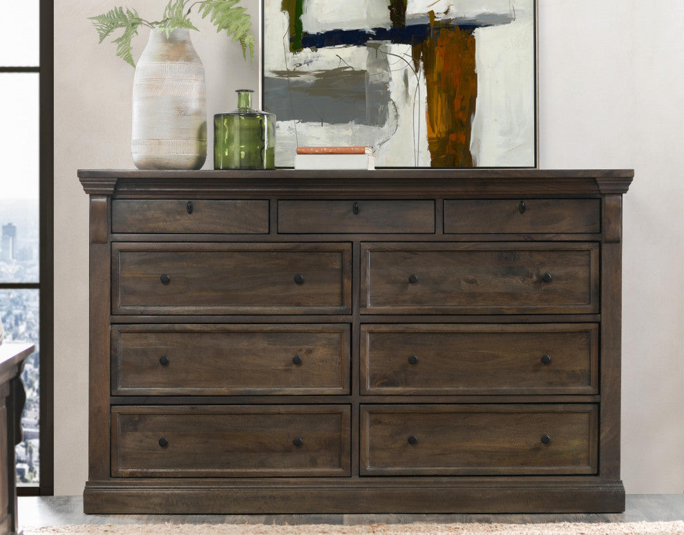Adelaide Nine-Drawer Mango Wood Dresser, Cocoa Brown by Kosas Home