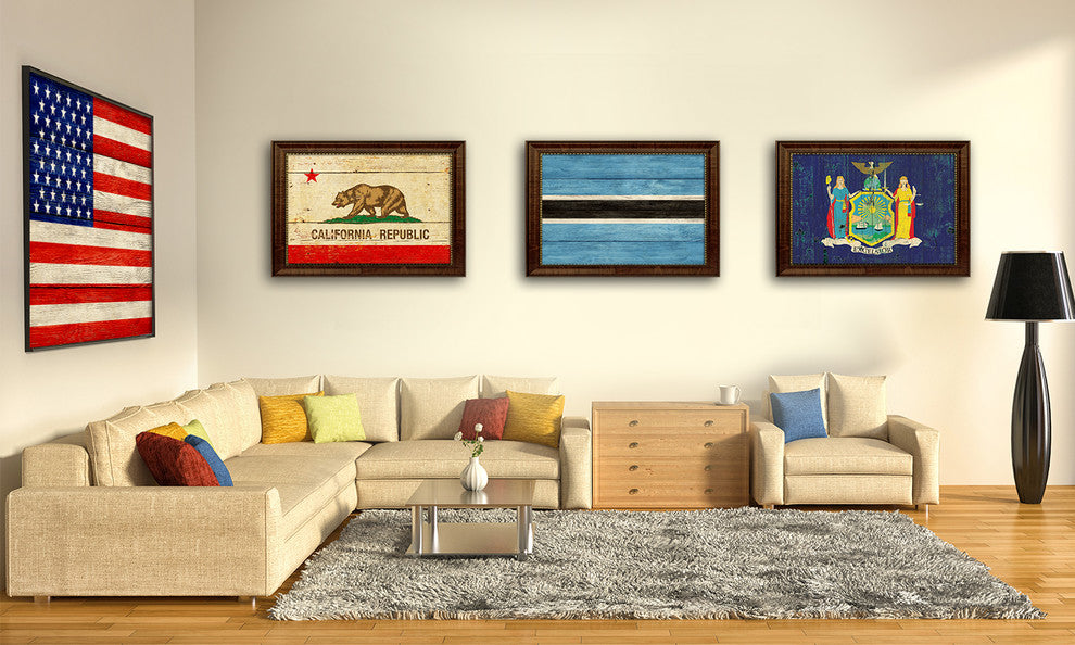 Botswana Country Textured Flag Print With Brown Gold Frame, 15"X21"