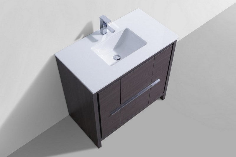KubeBath Dolce 36" Gray Oak Modern Bathroom Vanity With White Quartz Counter-Top