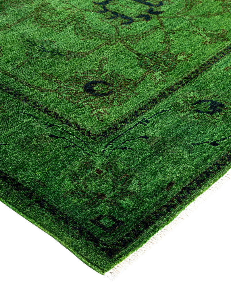 Overdyed One-of-a-Kind Hand-Knotted Area Rug Green, 4' 9" x 6' 7"