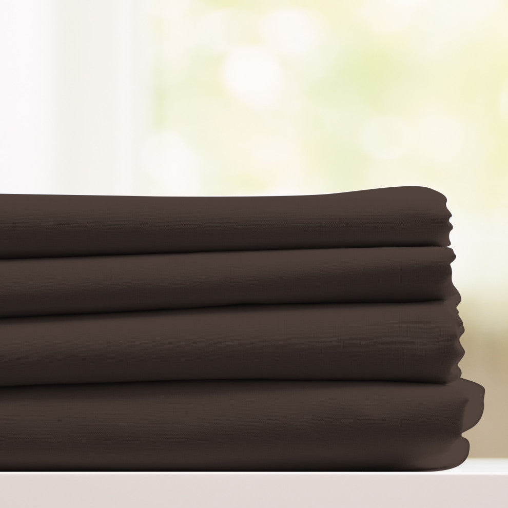 Egyptian Cotton Feel Cool Softest, 4-Piece Sheet Set Deep Pockets, Chocolate, Tw