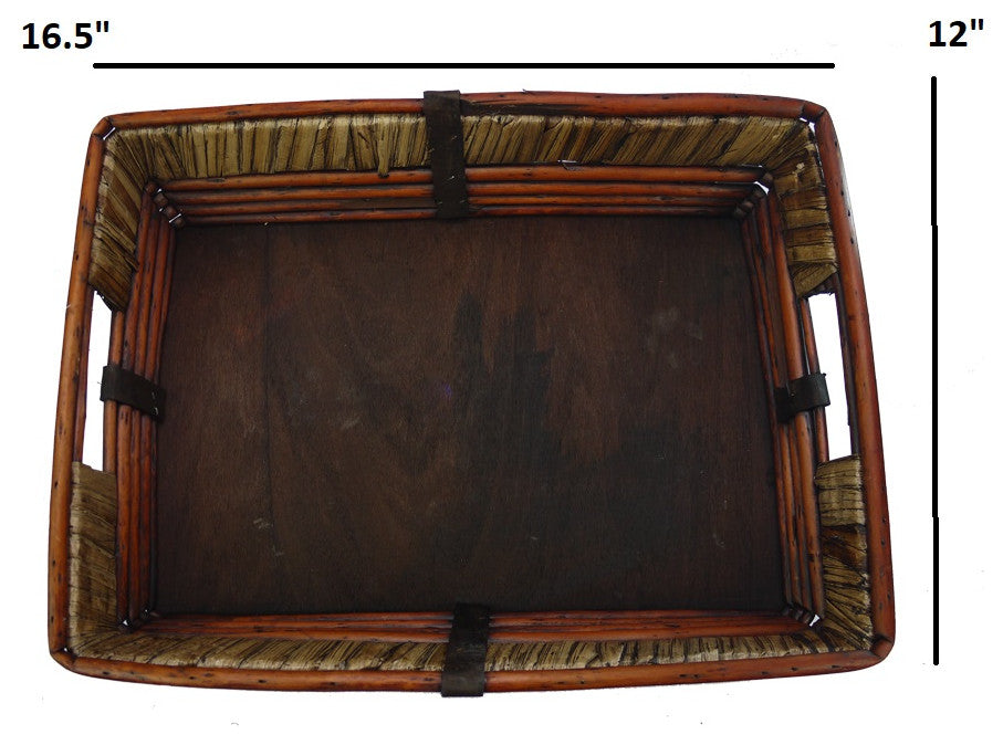 17" Antique Stained Willow Rectangle Tray With Sea Grass Rim