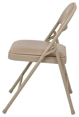 Set of 4 Folding Chair with Vinyl Seat in Tan Beige