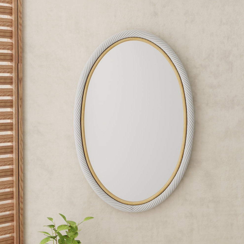 Oval Twisted Rattan Wall Mirror, White