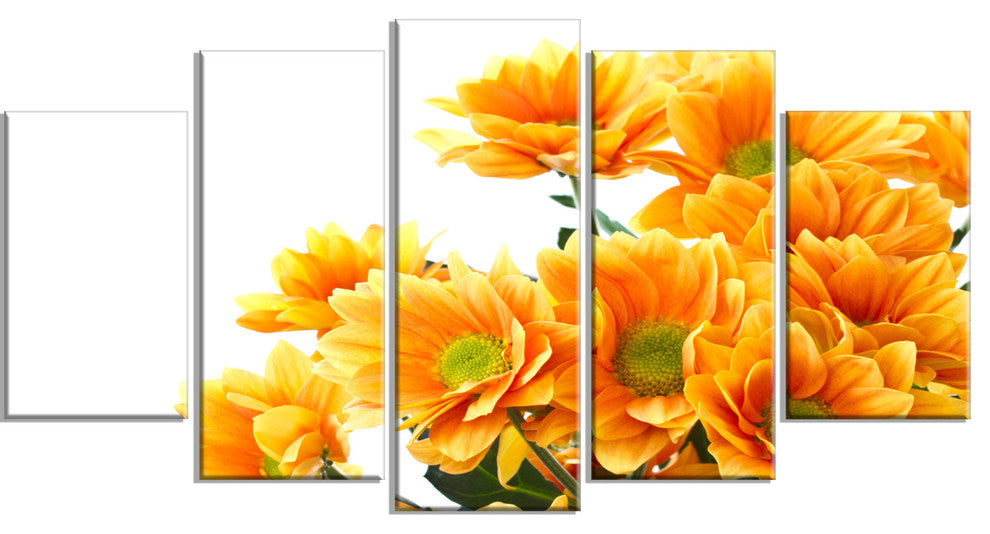Orange Flowers Chrysanthemum, Floral Canvas Art Print, 60"x32", 5 Panels