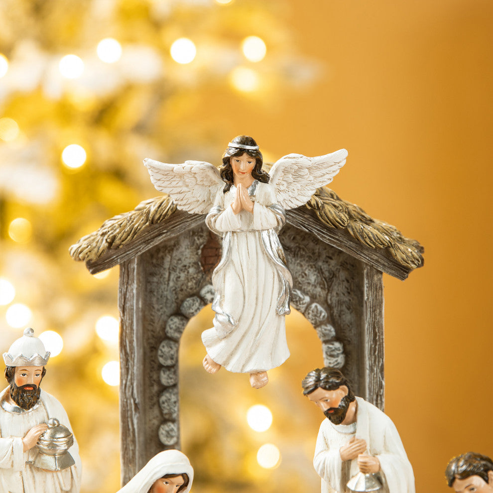 11-Piece Ivory Resin Nativity Figurine Set