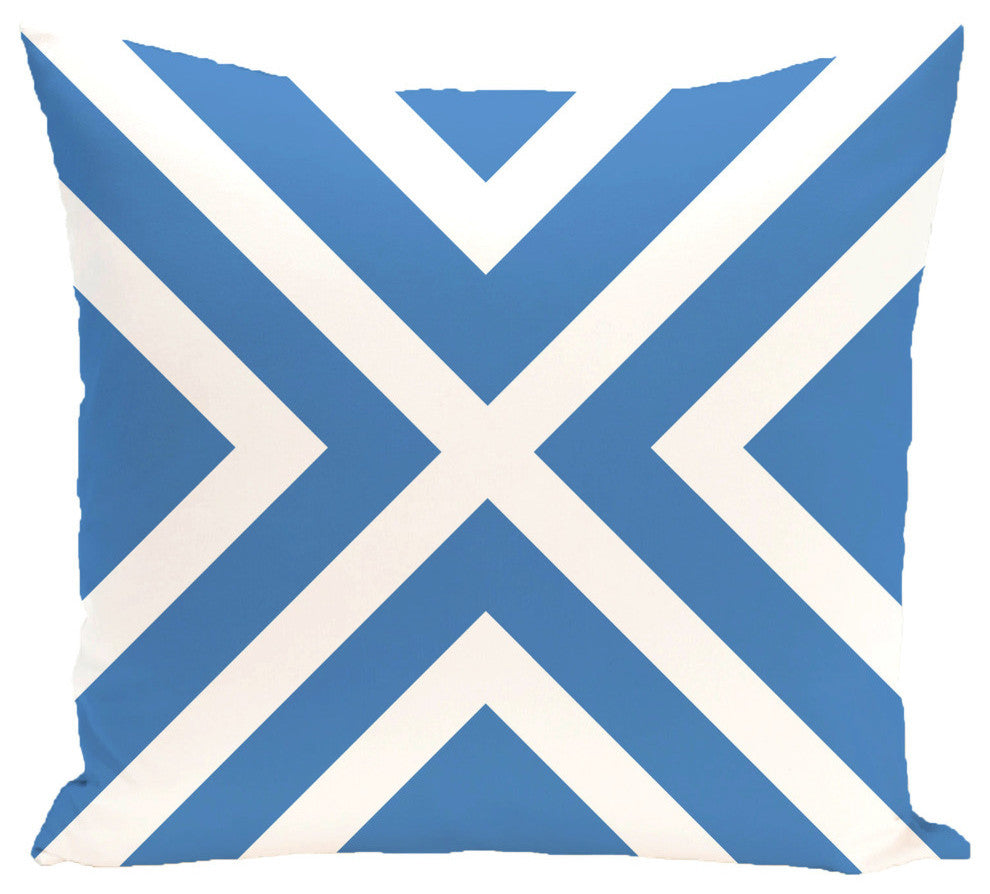 "x" Marks The Spot Stripes Print Outdoor Pillow, Azure, 18"x18"