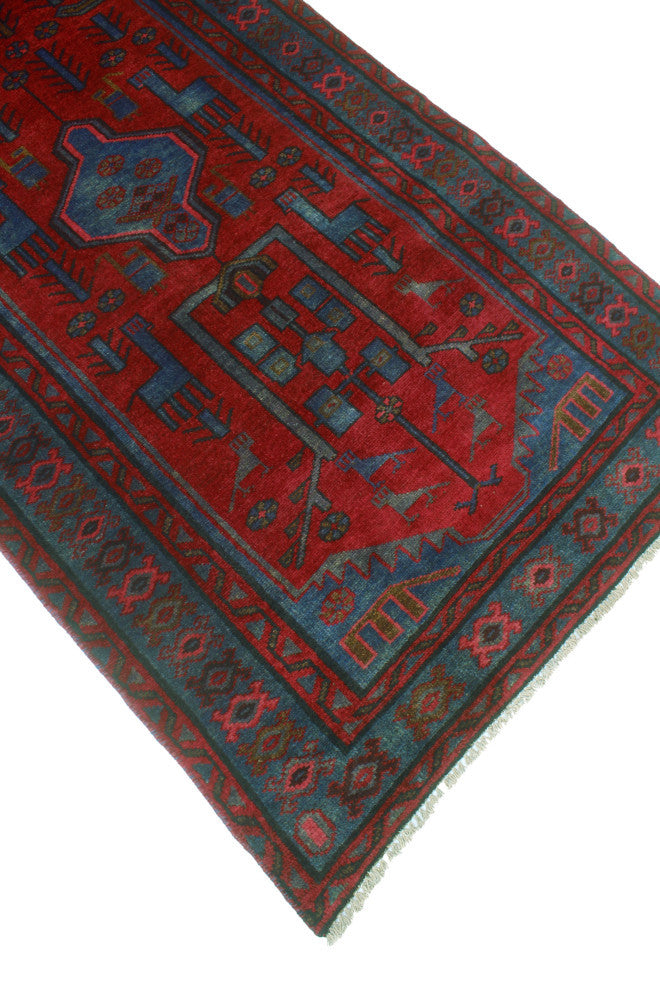 Fine Vintage Distressed Bryce Red/Blue-Gray Runner, 3'2x10'1