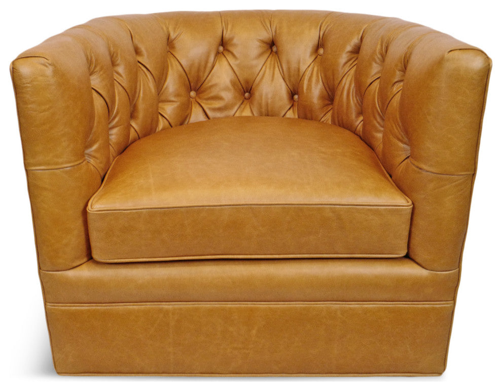 Retro Tufted Caramel Leather Swivel Chair