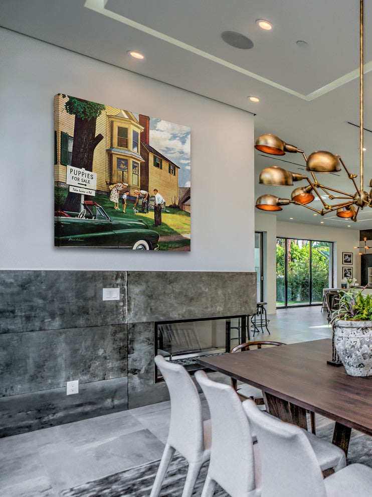 "Picking a Puppy" Painting Print on Canvas by Stevan Dohanos