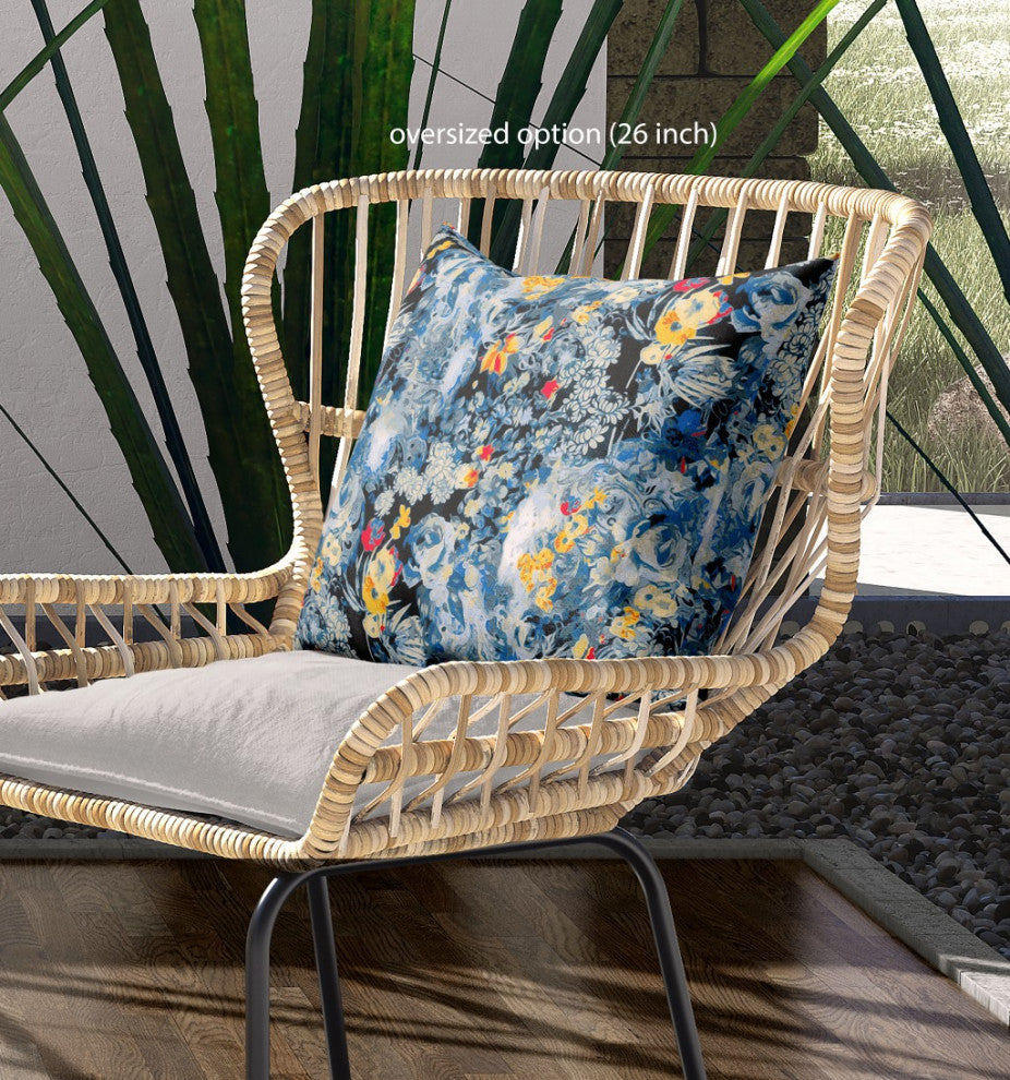 20" Blue Yellow Springtime Indoor Outdoor Throw Pillow