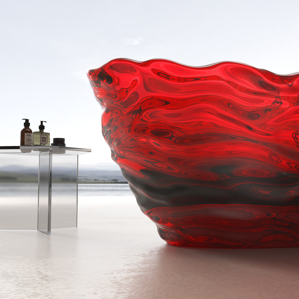 Vanity Art Freestanding Soaking Stone Resin Bathtub, Pure Resin Red