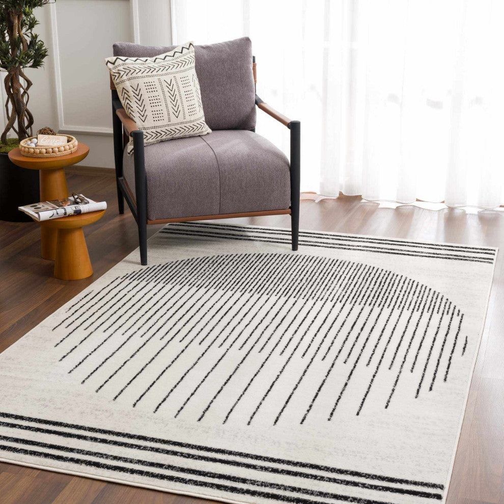 Hauteloom Angus Abstract Area Rug, Black/Charcoal/Light Gray, 6'7" Round