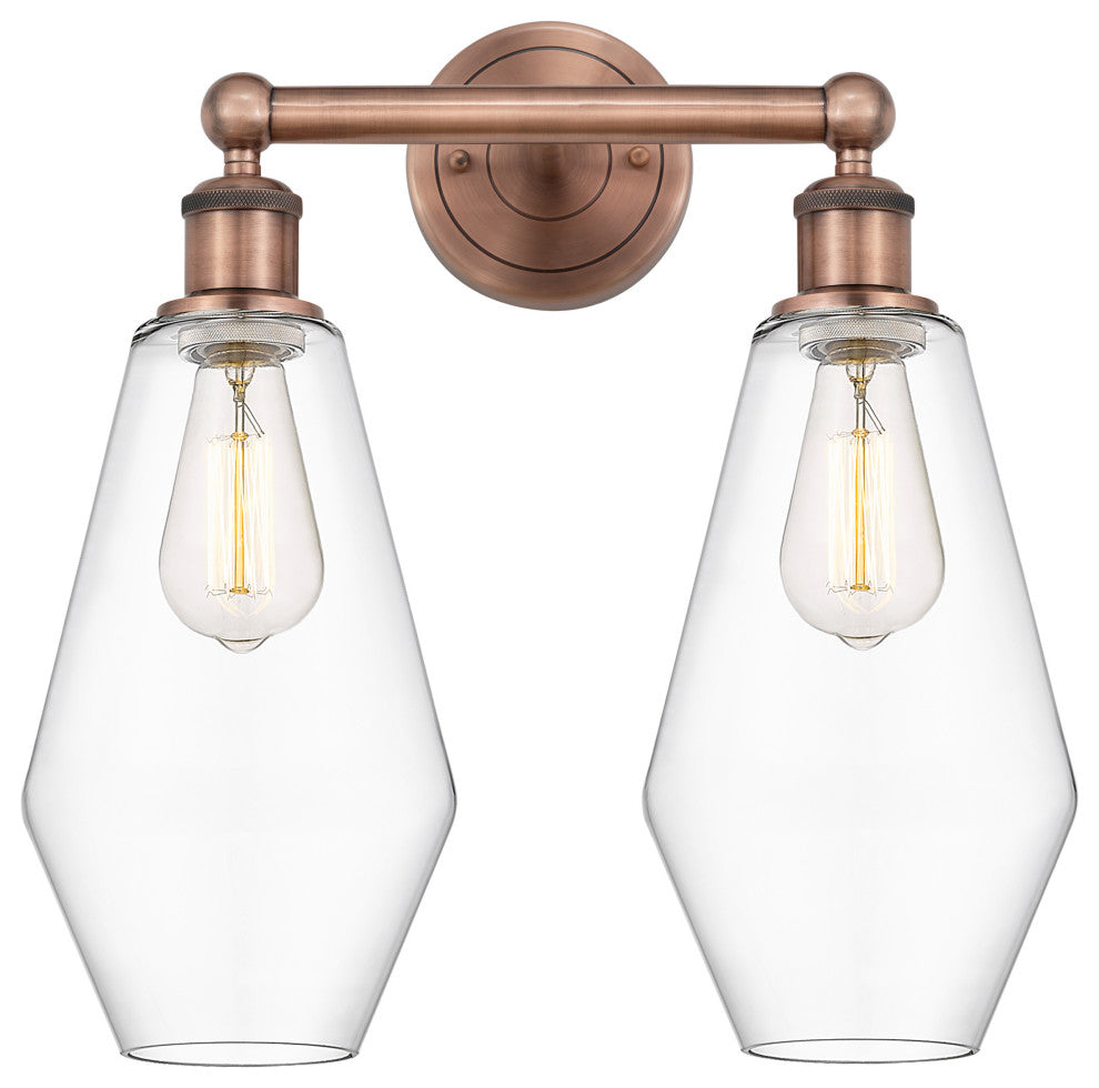 Cindyrella 2-Light 16" Bath Vanity Light, Antique Copper, Clear Shade