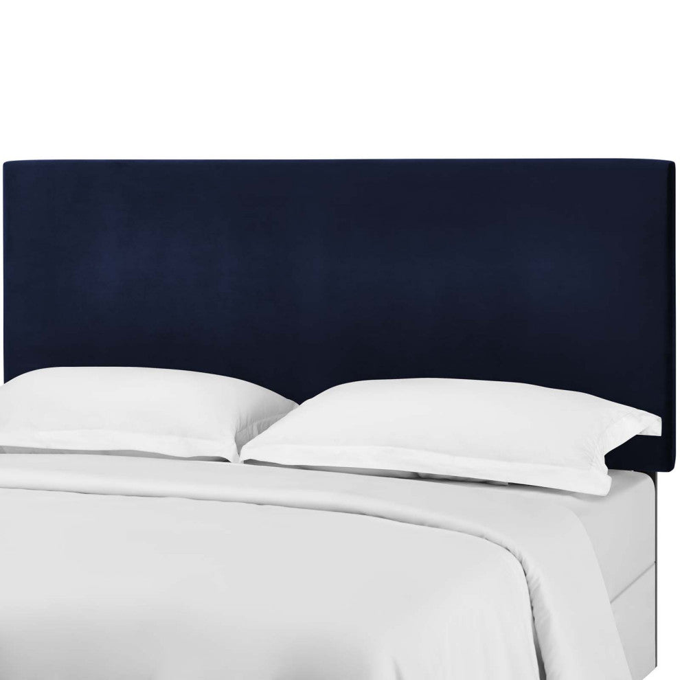 Contemporary Modern Bedroom Twin Size Headbaord, Velvet Fabric, Navy Blue