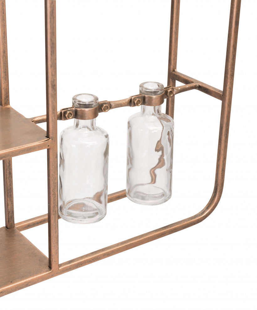 Gold Horizontal Shelf With Round Mirror
