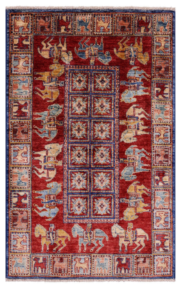 Antiqued Pazyryk Historical Design Hand Knotted Rug 2' 7" X 4' 1" Q10882