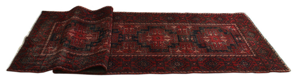 Semi Antique Cheri Red/Charcoal Runner, 3'3x9'6