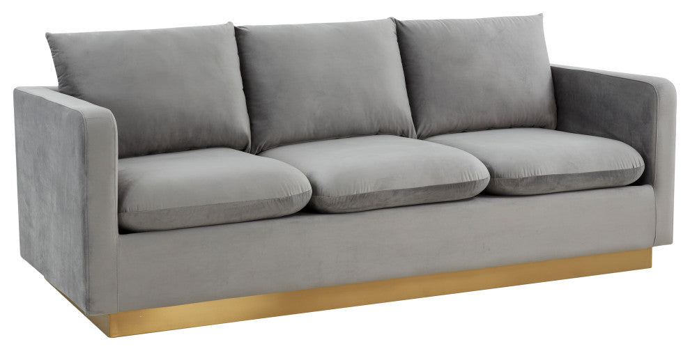 Leisuremod Nervo Modern Mid-Century Upholstered Velvet Sofa With Gold Frame