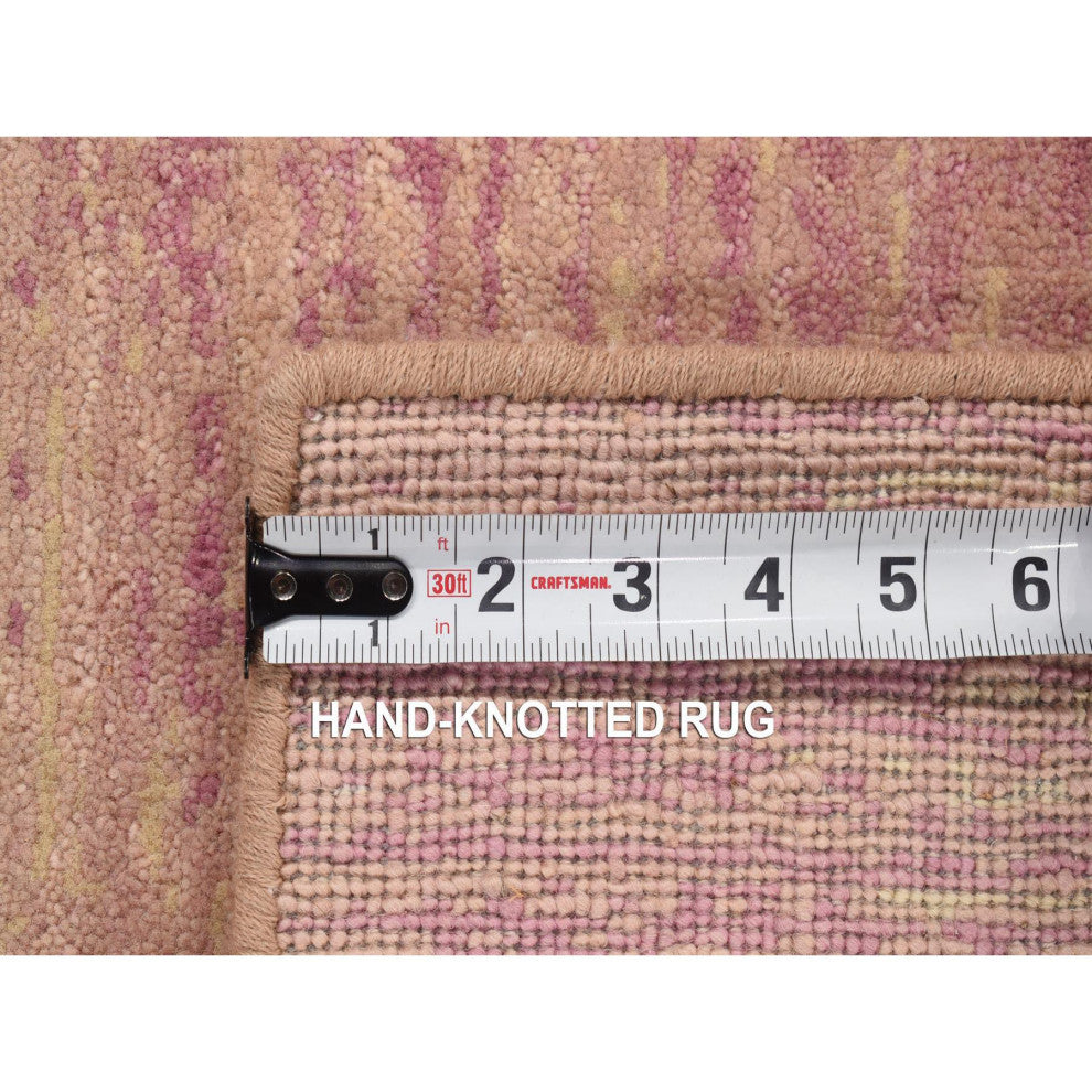 Pink With Ivory Pure Wool Horizontal Ombre Design Hand Knotted Rug, 2'2"x3'3"