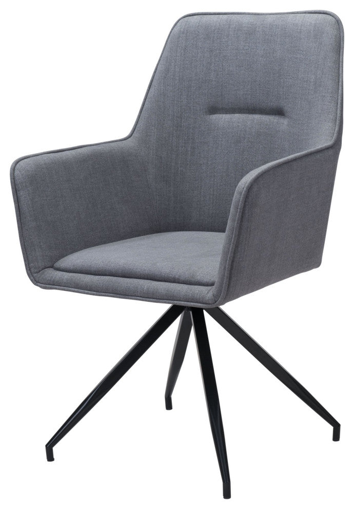 Dining Chair, Set of 2, Steel Metal, Fabric, Gray, Black, Cafe Bistro