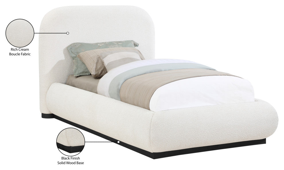 Vaughn Bed, Cream, Twin, Boucle Fabric, Black Finish