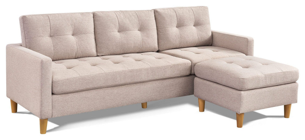 Stagecoach 87" 2-Piece Tufted Reversible Sectional With Ottoman, Beige
