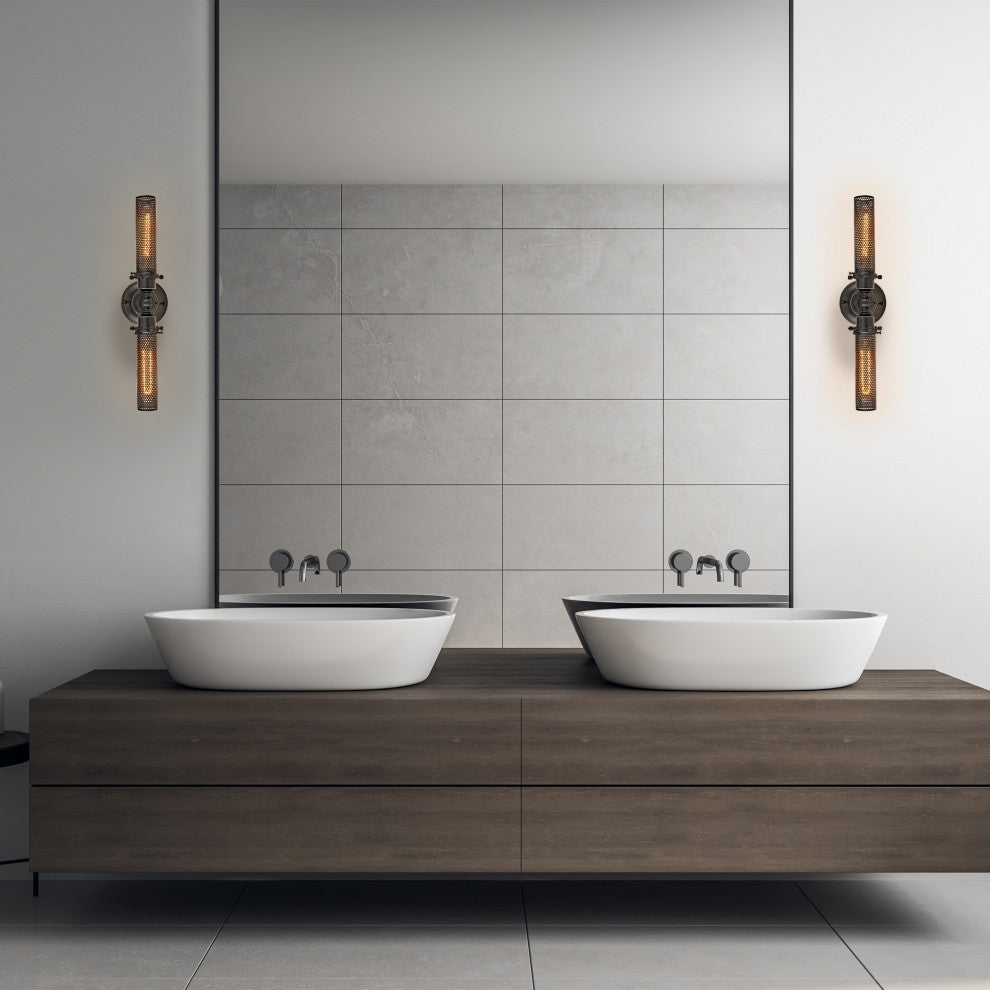 2-Light Vanity Wall Sconce with Mesh Shades, Oil-Rubbed Bronze Finish
