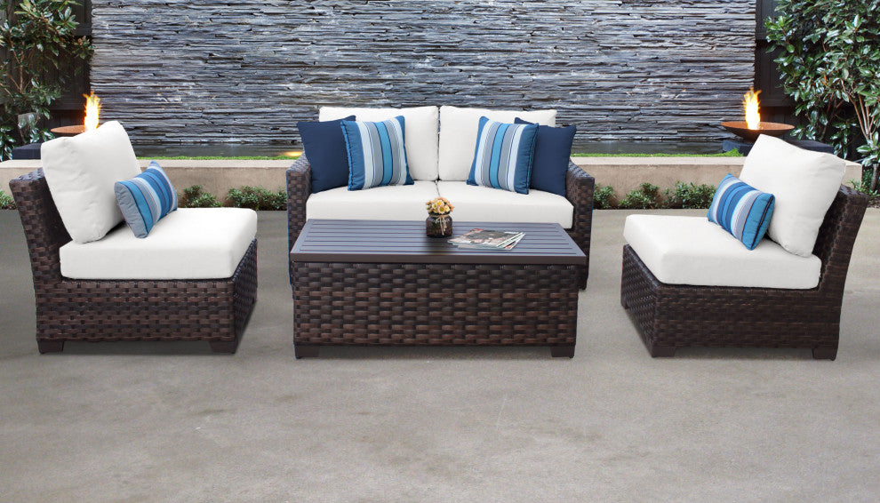 kathy ireland River Brook 5 Piece Wicker Patio Furniture Set, Alabaster