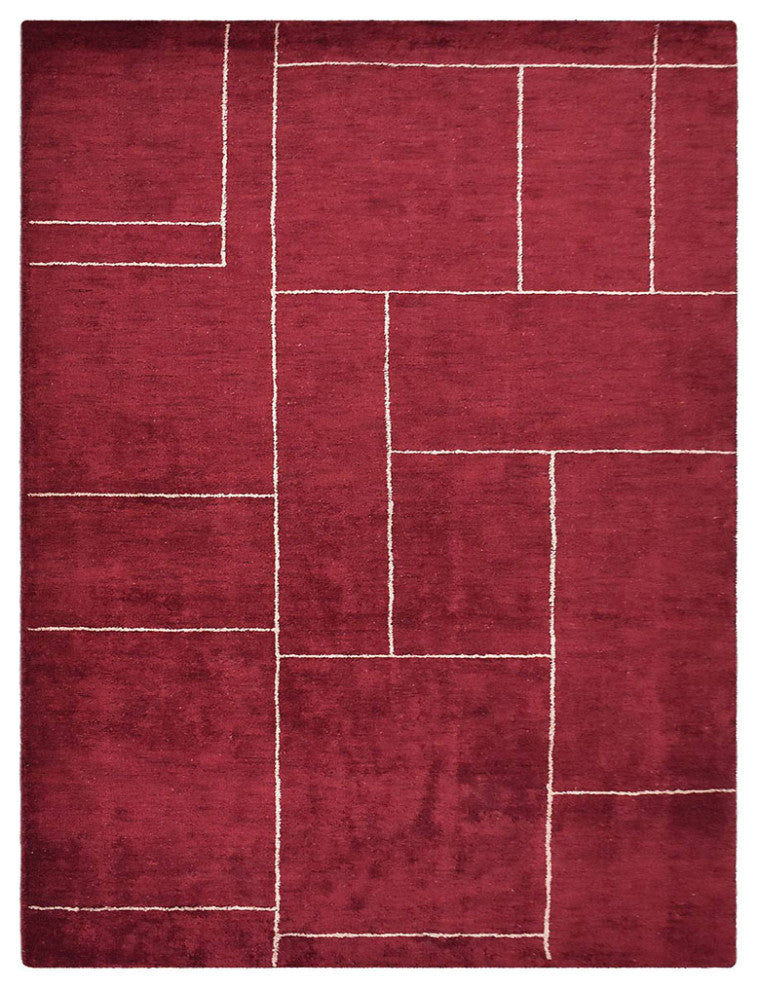 HAND KNOTTED LOOM SILK ECO-FRIENDLY AREA RUGS-Rectangle,Red Beige,Geometric