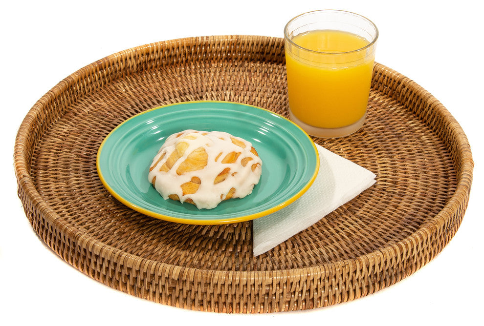 Artifacts Rattan™ Round Serving / Ottoman Tray, Honey Brown, Medium