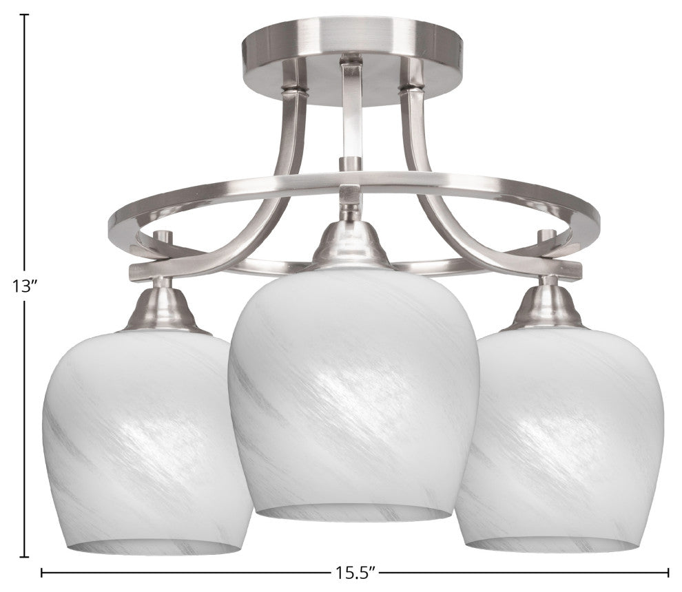 Paramount 3-Light Semi-Flush Light, Brushed Nickel, 6" White Marble Glass