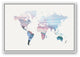 Pastel World Map 24x36 White Floating Framed Canvas