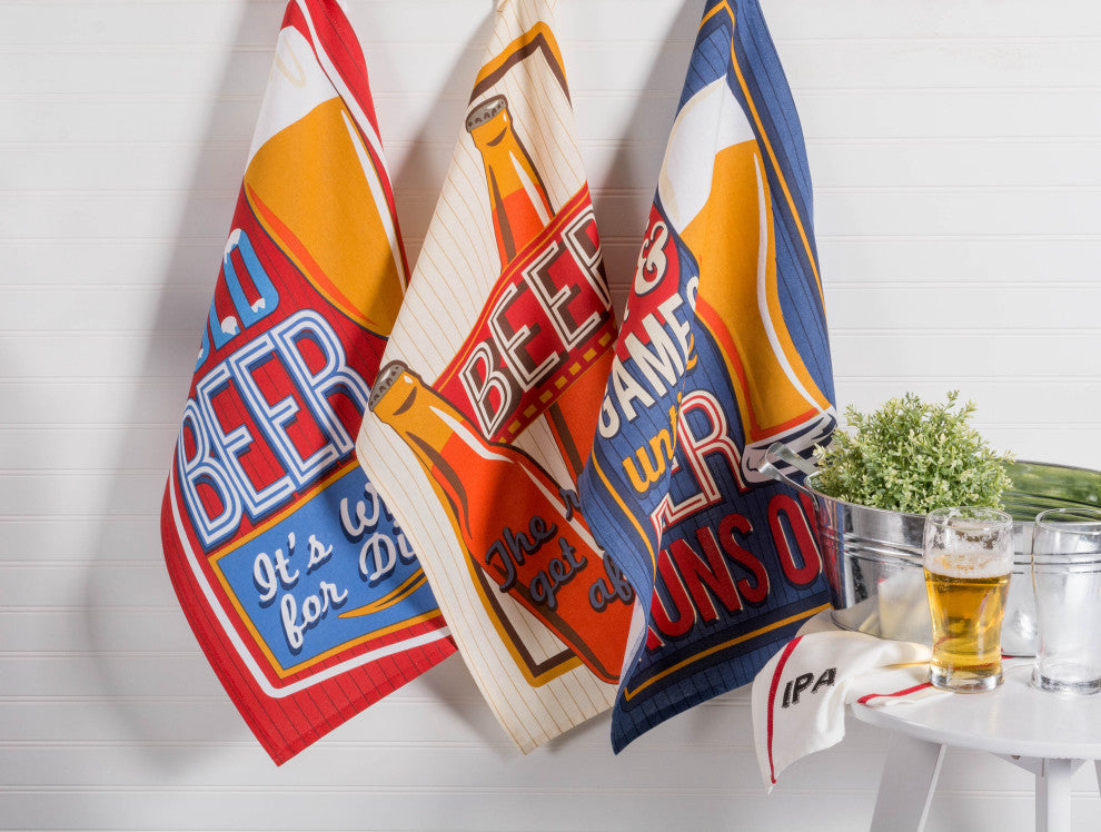 DII Assorted Retro Beer Print Dishtowel (Set of 3)