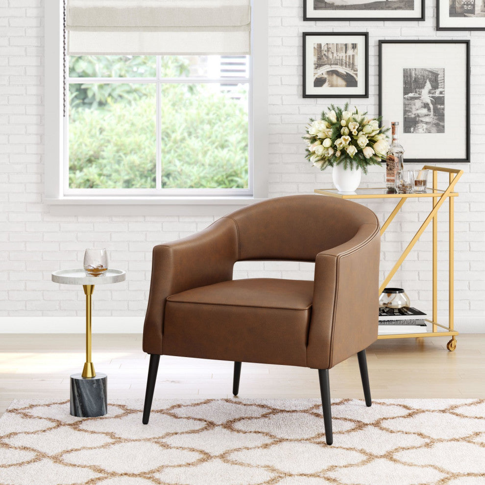 Accent Chair, Steel Metal, Vintage Brown, Black, Lounge Cafe Lobby Hospitality
