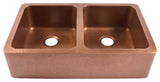 Adams Copper 36" Double Bowl Farmhouse Apron Front Undermount Kitchen Sink