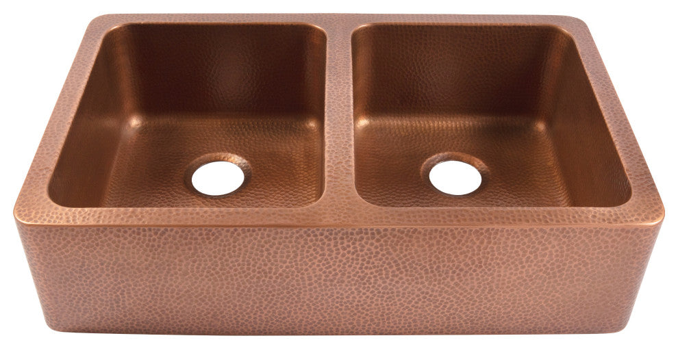 Adams Copper 36" Double Bowl Farmhouse Apron Front Undermount Kitchen Sink