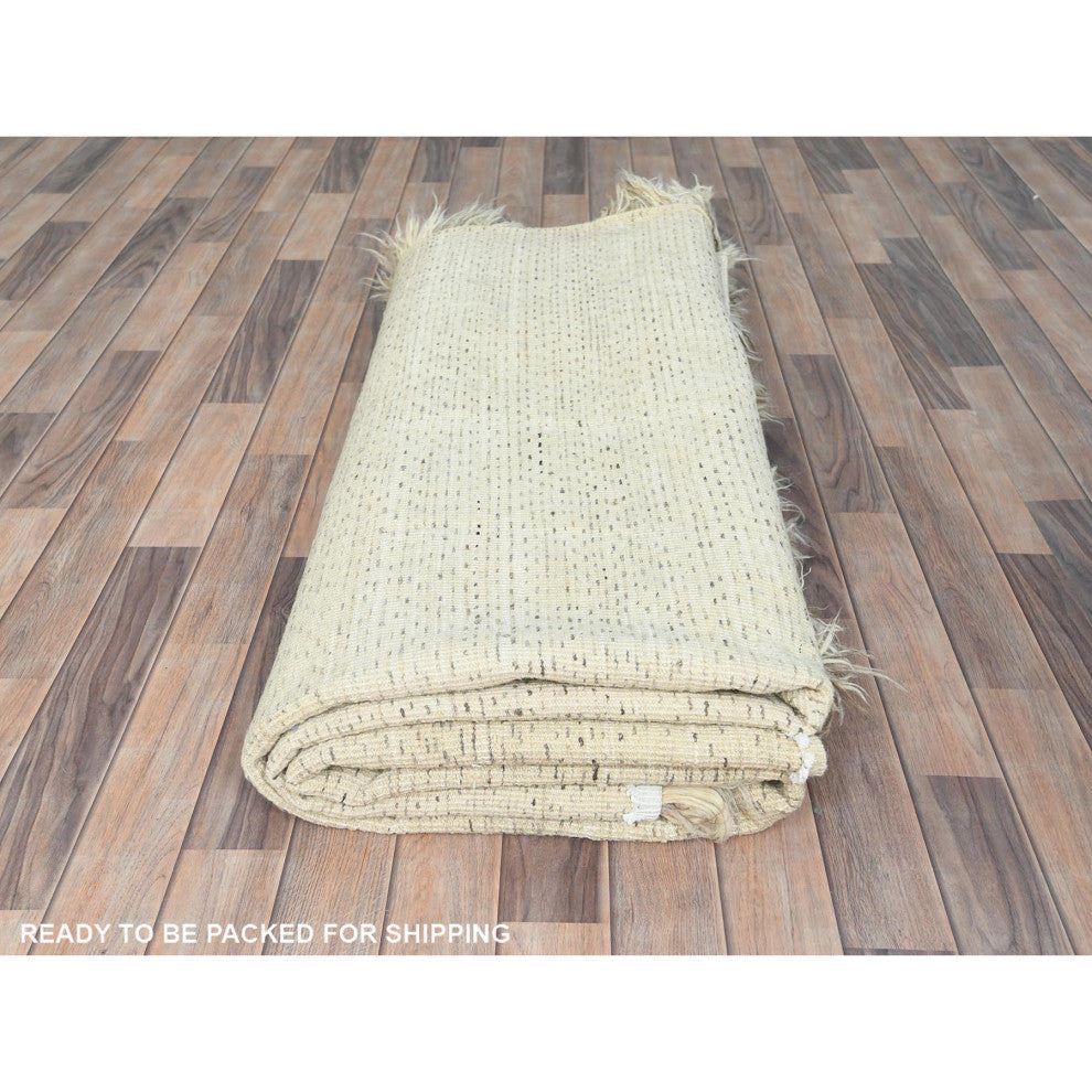 Gray, Undyed Natural Wool Hand Knotted, Shaggy Moroccan Rug, 7'7"x9'10"