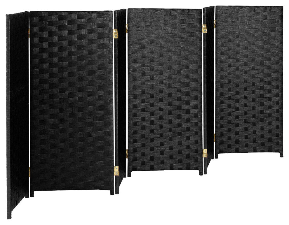 3 ft. Short Woven Fiber Room Divider 6 Panel Black