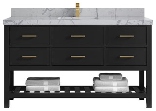 Parker 60" Single Sink Bath Vanity, Black 2" Venatino Quartz