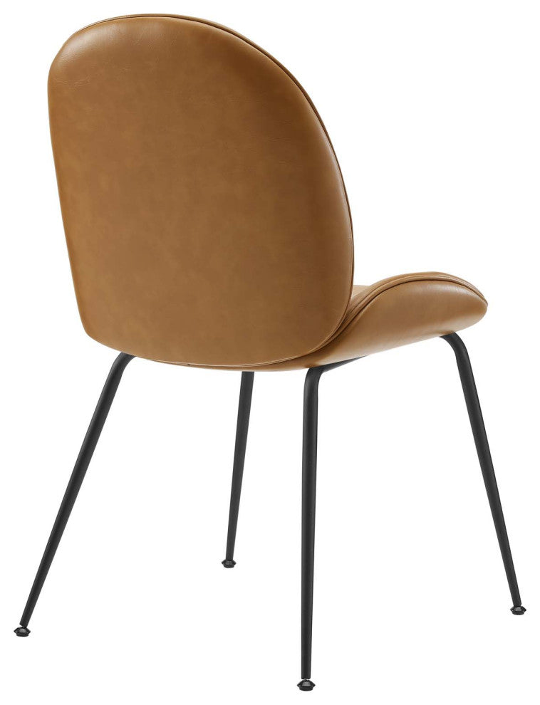 Scoop Black Powder Coated Steel Leg Vegan Leather Dining Chairs Set of 2, Tan