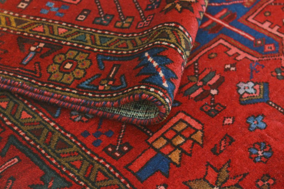 Fine Vintage Distressed Adalbeor Burgundy/Blue Runner, 3'5x10'10