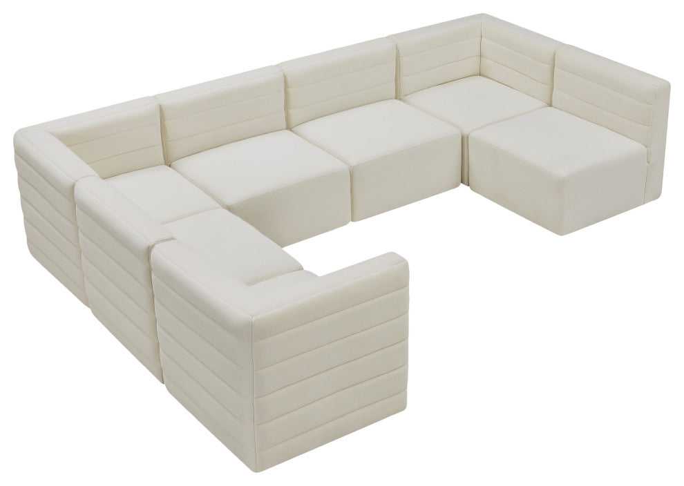 Quincy Velvet Upholstered 7-Piece U-Shaped Modular Sectional, Cream