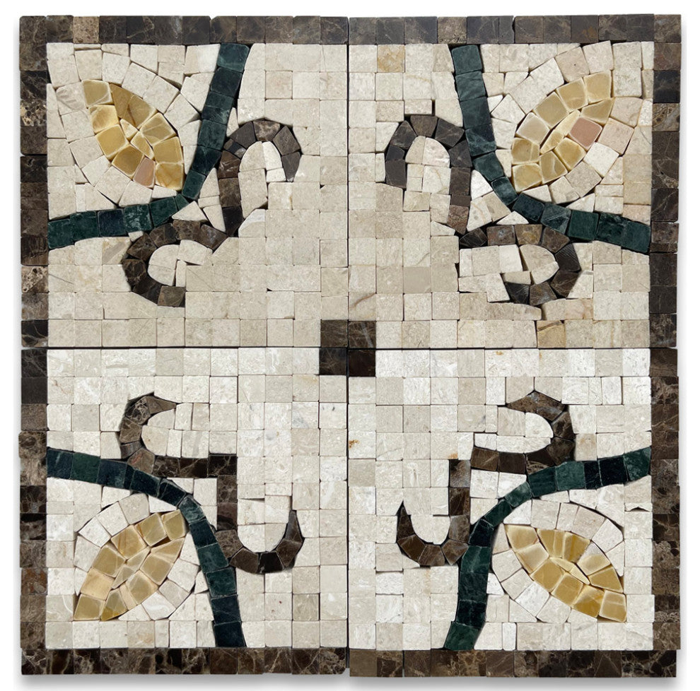 Bougainvillea Gold 4.7x4.7 Marble Mosaic Border Corner Tile Polished, 1 piece