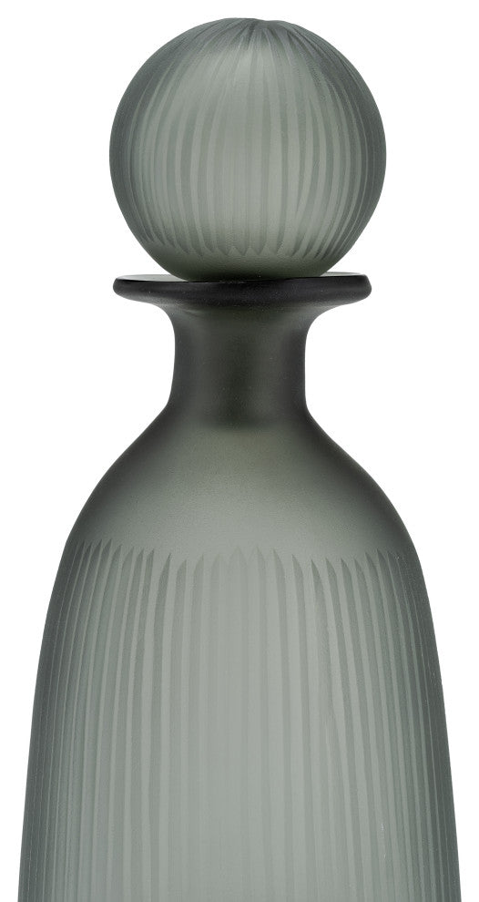 Glass, 17"H Vase, Lid, Green/Smoke