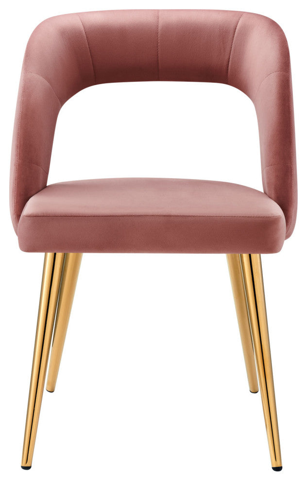 Dining Chair, Pink Gold, Velvet, Modern, Mid Century Cafe Bistro Hospitality