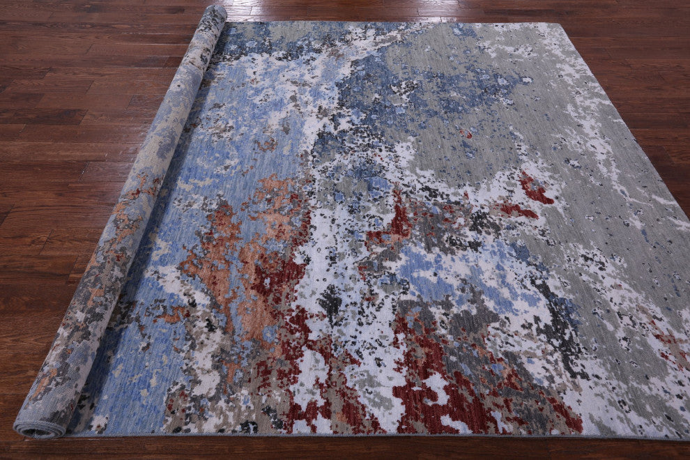 8' 0" X 10' 2" Hand Knotted Abstract Wool and Silk Rug Q8883